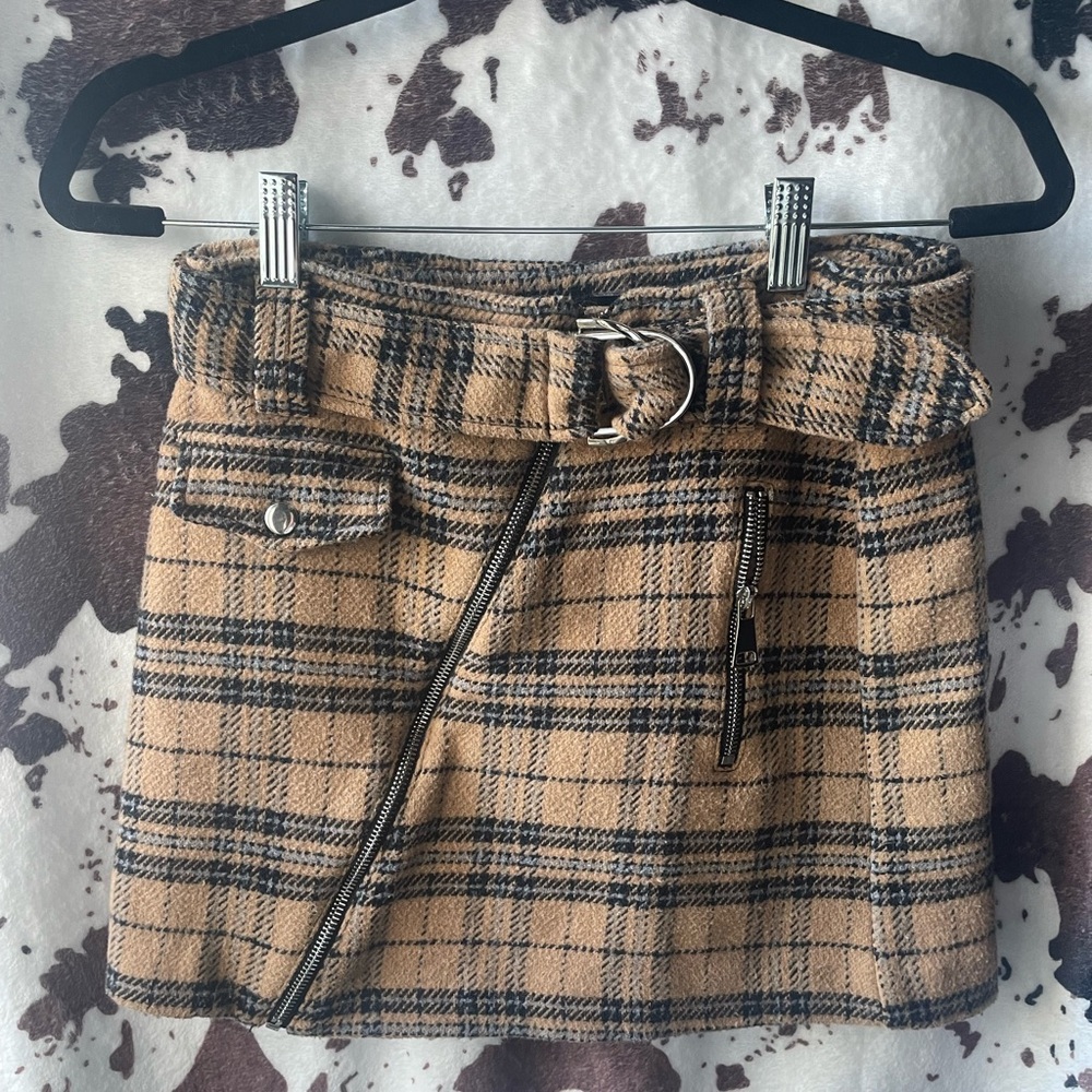 Plaid Tan Skirt with Belt